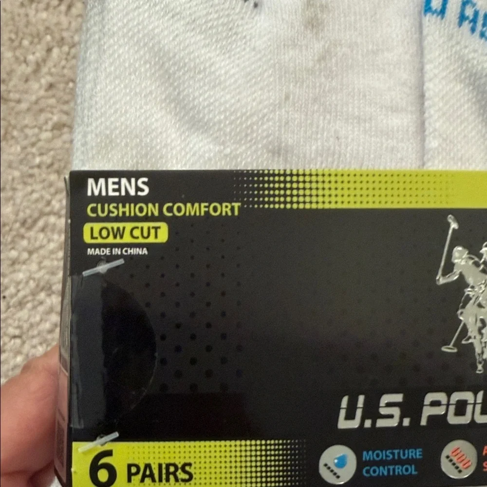 US Polo six pair field dry, breathable knit socks NWT 6-12 white